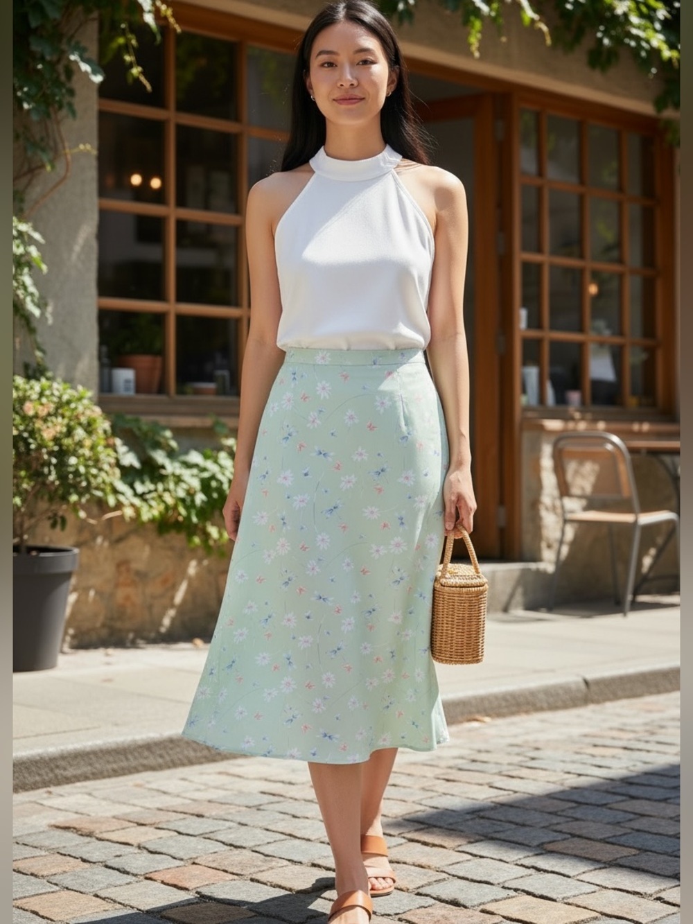 Christopher & Banks Green Floral & Butterfly Motiff Semi-Sheer Maxi Skirt Sz 10